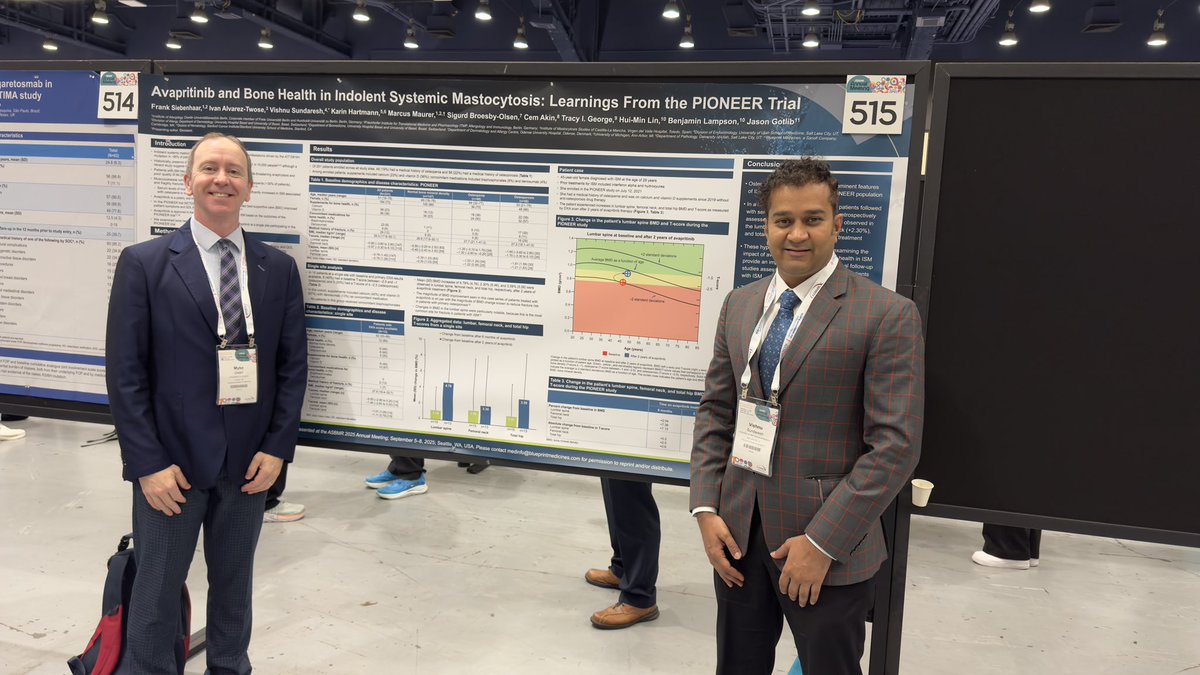 Excited to collaborate and present our findings on #bonedensity improvement in Indolent Systemic Mastocytosis with #avapritinib, a KIT inhibitor #asbmr2025  <a href="/ASBMR/">ASBMR</a> <a href="/ECTS_soc/">ECTS</a> <a href="/BlueprintMeds/">Blueprint Medicines</a> #drugdiscovery #medtwitter