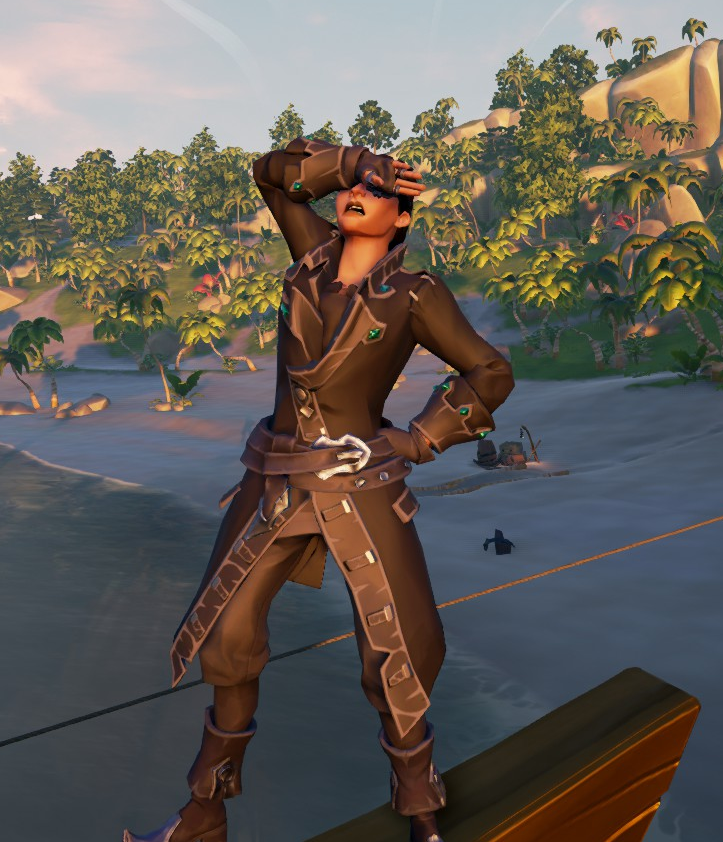 HomnicidalDr's tweet photo. #SeaOfThieves ugh, been down below decks deciding what to wear for so long that the suns blinded me. https://t.co/S9XuVehe0e