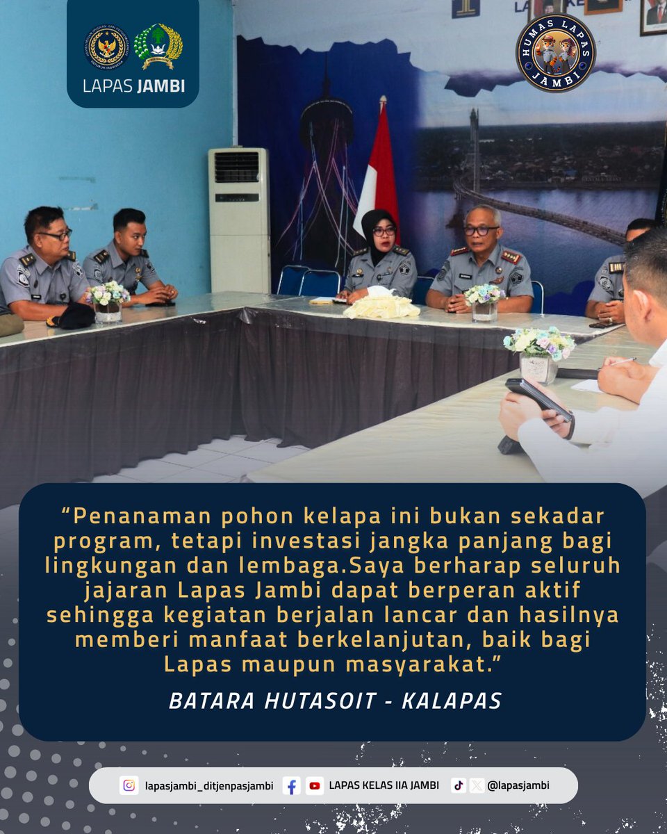 LapasJambi's tweet image. Rapat Internal Lapas Jambi Bahas Persiapan Penanaman Pohon Kelapa

#HUTRI80
#IndonesiaMaju
#KemenimipasRI
#ImipasJambi
#AgusAndrianto
#Hidayat
#BataraHutasoit
#GuardAndGuide
#infoimipas