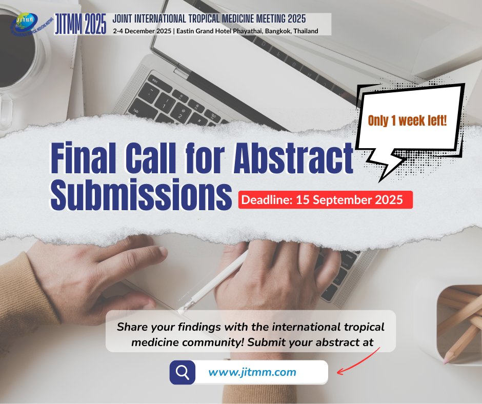 FINAL WEEK: Abstract submissions for #JITMM2025 close in 7 days!

Submit for Oral or Poster presentation. Young Investigator Awards available for students and postdoc researchers. Deadline is 15 September 2025.

Submit your research today at jitmm.com