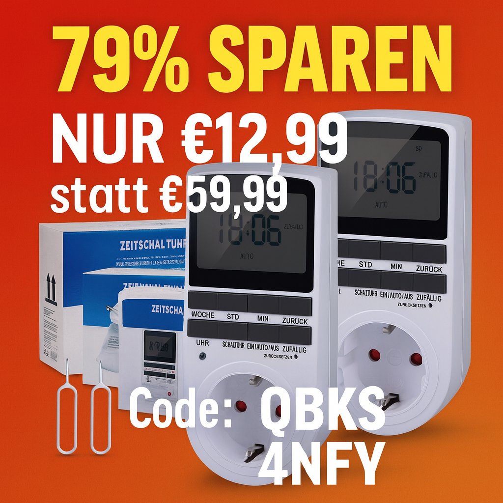 dealify_cc's tweet photo. 🔥Zeitschaltuhr Digital - 2 PCS | Digitale Elektrische Zeitschaltuhr #amazondeals
❌79% sparen - NUR €12,99 statt €59,99 ❌
Code: QBKS4NFY
➡️ https://t.co/Kbg94vZzMZ https://t.co/bcldsXNWbW