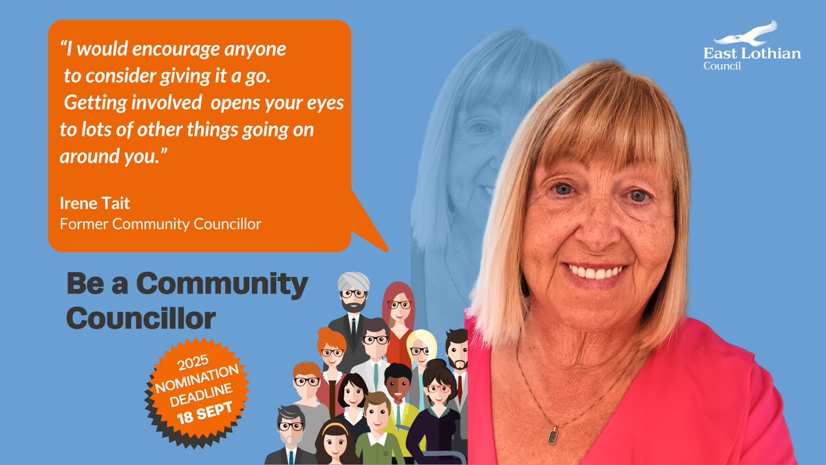 Nominations for community councillors in East Lothian are open until 18 September.

Irene Tait, from Musselburgh, says it's a role that can make a positive difference - and is encouraging local people to consider getting involved.

Read more: orlo.uk/gBDX3