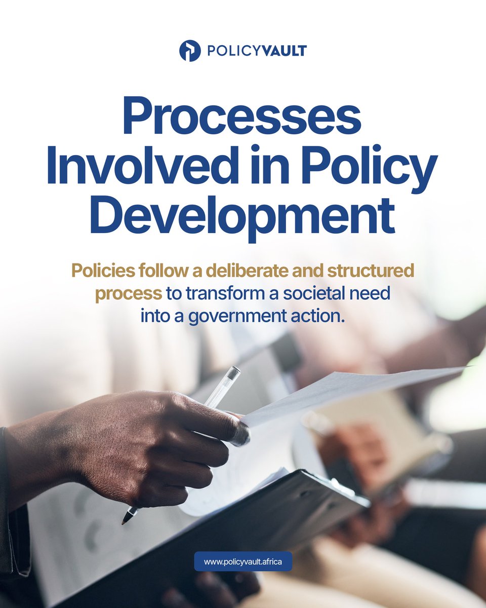 afr_policyvault's tweet photo. Policies are created through a series of steps, starting with planning and ending with checking their effectiveness. 

To access policy documents and the latest updates, visit https://t.co/TVBdarYaVN

#PolicyVault #PublicPolicy #AfricanGovernance #PolicyProcess #PolicyTracking https://t.co/wUXmDdZY1l