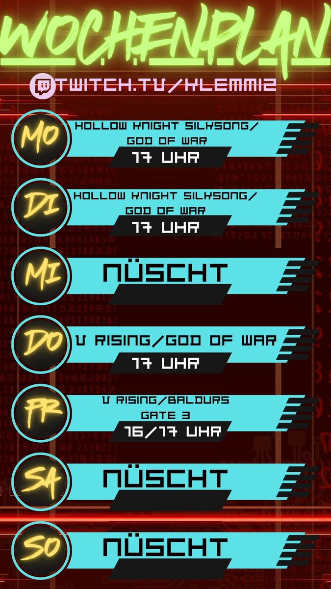 Sooo Pause ist rum und der Streamplan für #Twitch ist da. ✌️