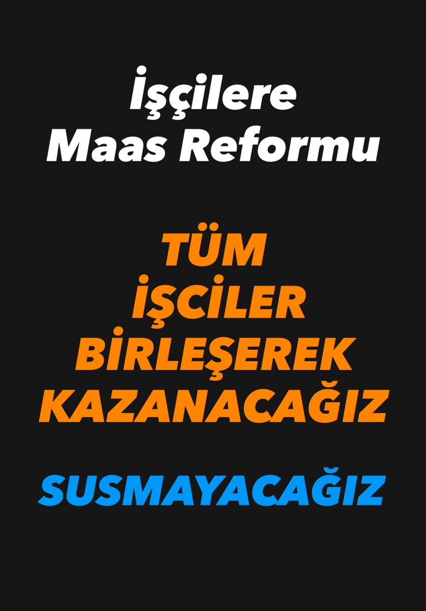 #Kamuİşcileri 
🟥EK PROTOKOL İSTİYOR

🟦EK PROTOKOL ÇIKANA KADAR SUSMAYACAĞIZ.

🟪İnsanca Yaşanacak Bir Ücret İstiyorum 

🟧Birleşe Birleşe KAZANACAGIZ 

<a href="/diskinsesi/">DİSK</a> 
<a href="/turkiskonf/">TÜRK-İŞ</a> 
<a href="/hakiskonf/">HAKİŞ KONFEDERASYONU</a> 

#İşcilereMaasReformu