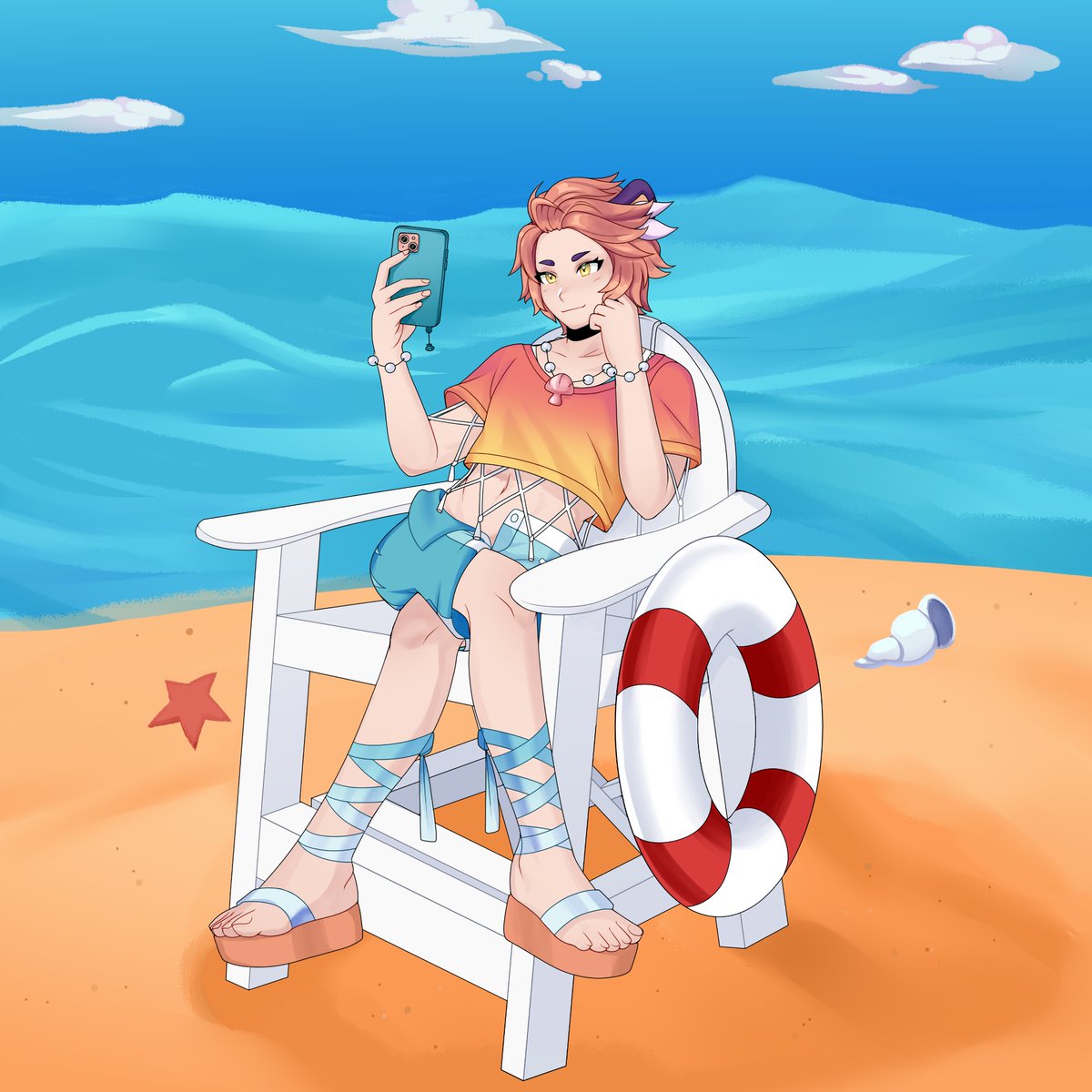 NO SHOAL! Don’t play with your phone! Look at that view behind you! 

This is a reminder to live in the moment and not punt it to the past.

Art by <a href="/darkfenicks/">🔥 B - comms open !</a> | They do super cute art and sonic adopts—they deserve so much love