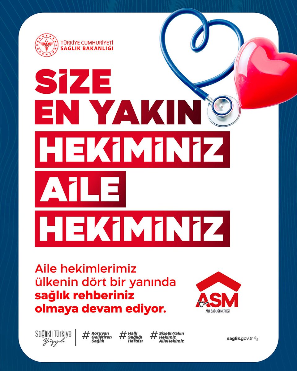 Size En Yakın Hekiminiz Aile Hekiminiz

#HalkSağlığıHaftası #KoruyanGeliştirenSağlık #SizeEnYakınHekiminizAileHekiminiz
#SağlıklıTürkiyeYüzyılı