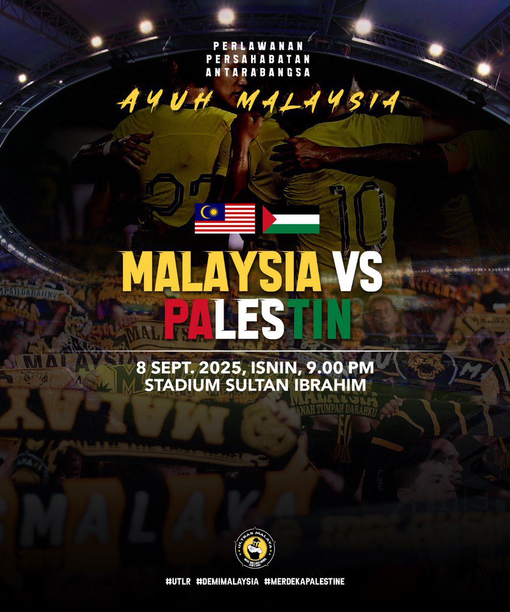 Hari Perlawanan! International Matchday! 🇲🇾🇲🇾🇲🇾

Malaysia vs Palestin | 9.00 Malam (Isnin), Stadium Sultan Ibrahim

Beli Tiket 👉 bit.ly/TiketMASvPLE

#UTLR
#FreePalestine
#DemiMalaysia