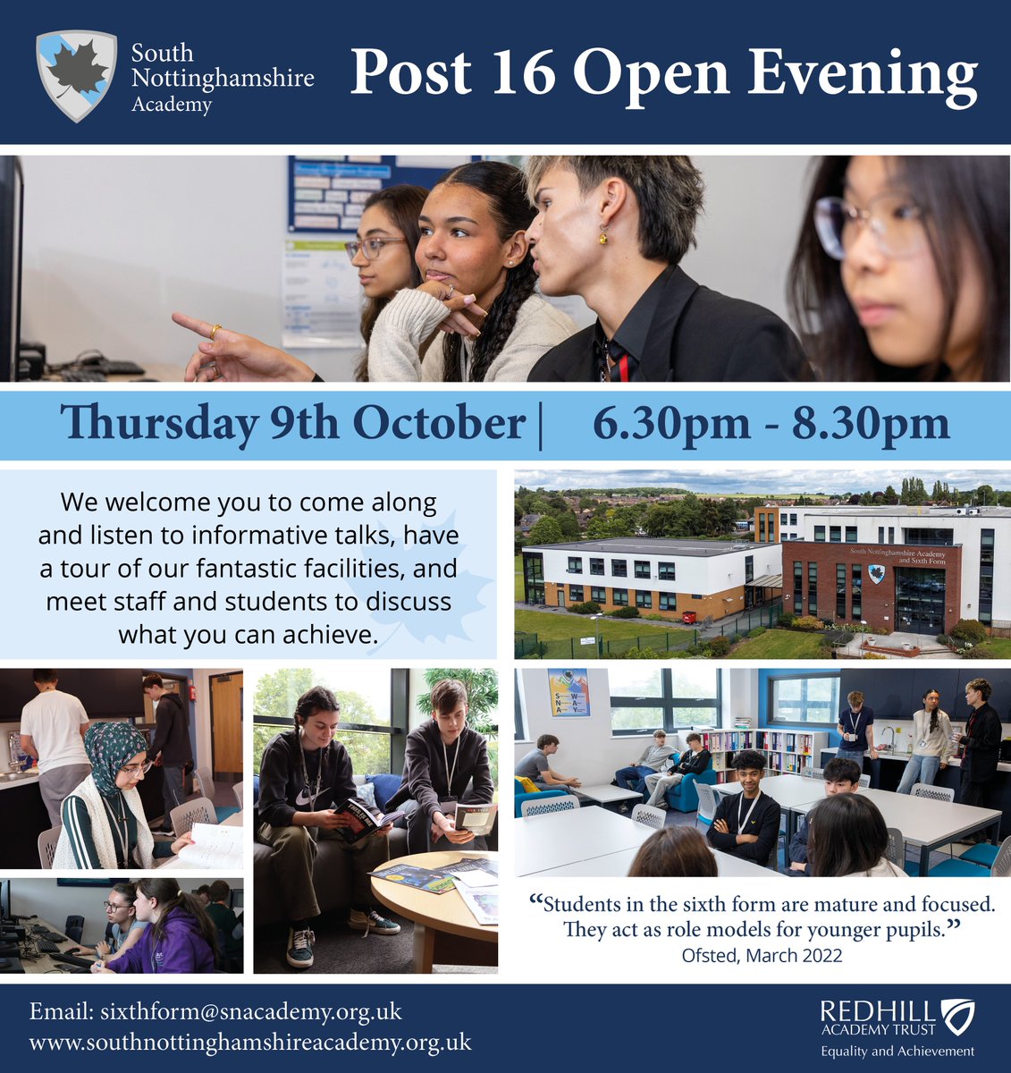 Post 16 Open Evening. Thursday 9th October, 6.30pm-8.30pm. Please come along and meet staff and students to discuss what you can achieve. Email: sixthform@snacademy.org.uk #TheSNAWay
<a href="/Head_SNA/">D Philpotts</a>