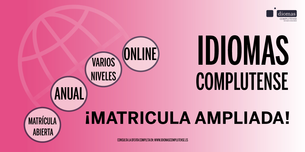 🚨 ¡Ampliamos matrícula en Idiomas Complutense! 🚨

🗓️ Ordinaria: hasta el 22/09
🗓️ Extraordinaria: hasta el 28/09

👉 Cursos anuales (japonés) y cuatrimestrales (alemán, coreano, francés, húngaro, italiano, inglés, LSE, swahili, turco, noruego)

🔗 idiomascomplutense.es