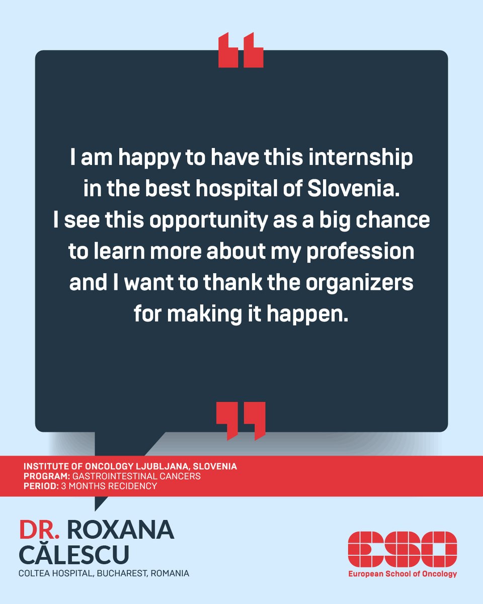 ESOncology's tweet photo. Dr Roxana Călescu completed a 3-month residency in GI cancers at the Institute of Oncology Ljubljana as part of the EU-funded #M2ICOS project.
The initiative enhanced mobility, skills exchange and best practice sharing across #Europe.
#ESOncology #OncologyEducation https://t.co/mv9vgcjmVE