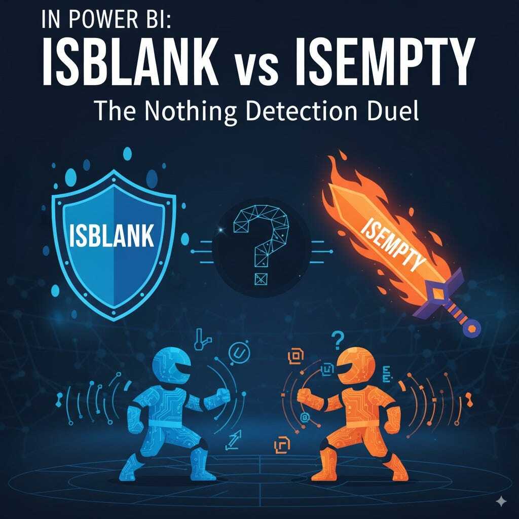 tomas_kutac_en's tweet photo. ⚔️ ISBLANK vs ISEMPTY: The Nothing Detection Duel 
🔗 Link for article: https://t.co/8ElcCi9h23 

👉 For more: https://t.co/Tv7hiXDUkI

#PowerBiMasterclass #PowerBI #DataVisualization #dataviz #DataAnalytics #DataScience  #BusinessIntelligence https://t.co/BoaQD8nY1H
