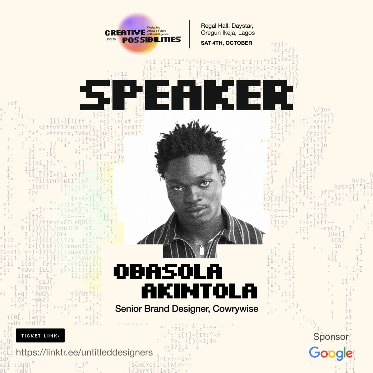 untitledsgnrs's tweet image. We are excited to announce Obasola Akintola @obasolaaa as a speaker for #UDC25🥳

Obasola is a brand designer who loves the process of exploring ideas, experimenting with colors, and turning sudden inspiration into real work. He believes in doing first and thinking through…