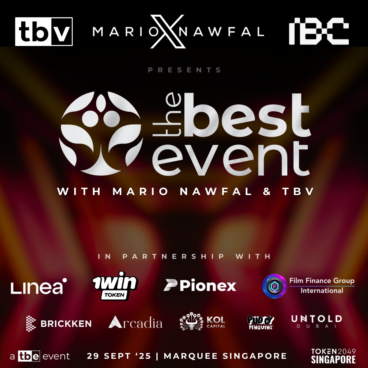 🔥THE BIGGEST EVENT OF <a href="/TOKEN2049/">TOKEN2049</a> WEEK IS COMING!🔥

We’re lighting up Singapore with The Best Event of the year, alongside an insane lineup of co-hosts:
<a href="/MarioNawfal/">Mario Nawfal</a>, <a href="/ibcgroupio/">IBC Group Official</a>, <a href="/LineaBuild/">Linea.eth</a>, <a href="/1winToken/">1win Token</a>, <a href="/pionex/"></a>, <a href="/FFGcoin/">FFG</a> &amp; MANY more, powering a legendary week!🚀

RSVP🧵⬇️