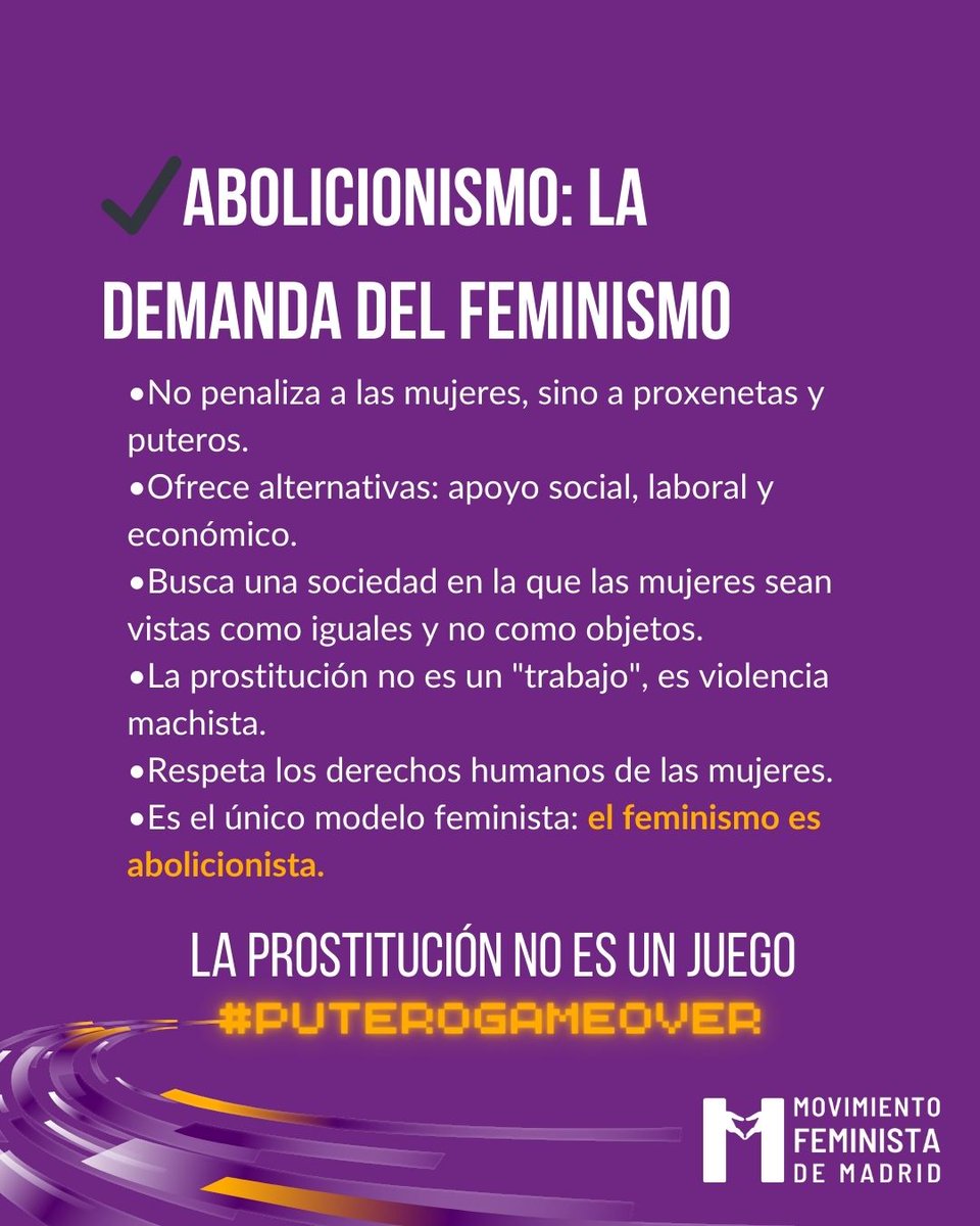 ✅ El abolicionismo protege y da alternativas reales a las mujeres, responsabiliza a proxenetas y puteros y conciencia a la sociedad. Contribuye a la igualdad entre mujeres y hombres.
✅El feminismo es abolicionista.
#PuteroGameOver
#LeyAbolicionistaYa
#LOASPSeráLey
⤵️