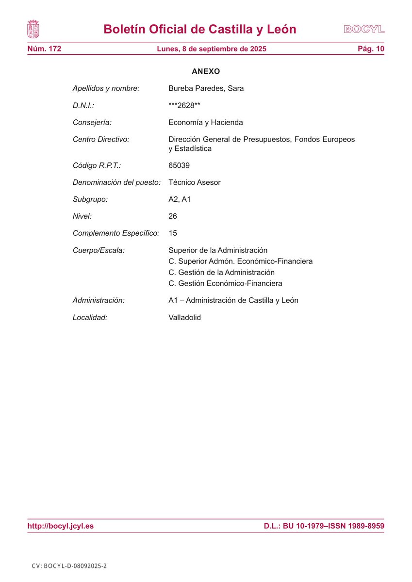 🏛 CONSEJERÍA DE ECONOMÍA Y HACIENDA

📰 ORDEN EYH/986/2025, de 2 de septiembre, por la que se resuelve convocatoria pública para cubrir, mediante el sistema de libre designación, el puesto de trabajo que se cita.

📎 bocyl.jcyl.es/boletines/2025…