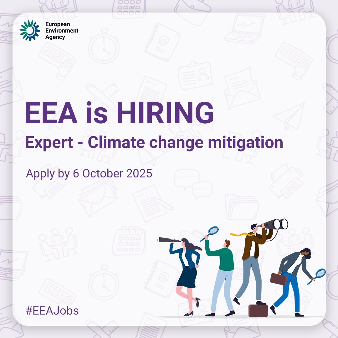Are you our next expert in climate change mitigation?  

Work on the CRCF Regulation &amp; support EU GHG inventories. 

📊Make sure to check eligibility criteria before applying.   

📅 Apply by 6 October 2025.  

More here: jobs.eea.europa.eu/jobs/expert-cl…

#Hiring #EUJobs