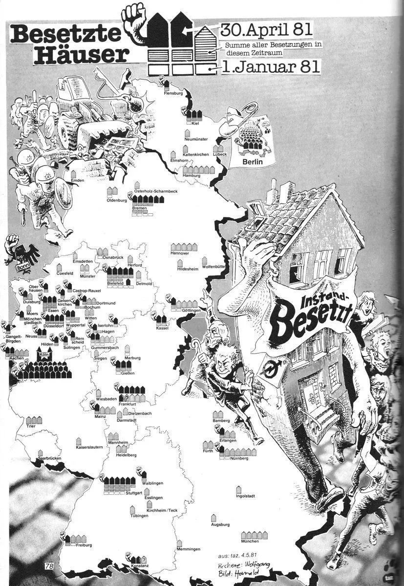 RadicalPast's tweet image. Gemeinsam wieder mehr #besetzen! Zum Stand der Bewegung 1981 (eine Perle in puncto linksradikaler Infografik aus vergangenen Tagen):