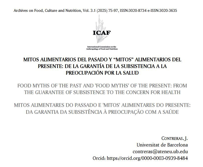 En el último número de AFOCUN contamos con un texto del reconocido antropólogo Jesús Contreras: “Mitos alimentarios del pasado y ‘mitos’ alimentarios del presente”, donde analiza los cambios en los relatos y creencias en torno a la comida.  

Léelo aquí 🔗revista-afocun.unex.es/index.php/afoc…