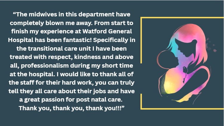 We’re proud to share a wonderful FFT comment for  Women’s and Children’s Services <a href="/WGH/">WGH</a>. Thank you to for the excellent care shared in recent FFT feedback. 👶💙#FFT #TeamWestHerts #WomensHealth #ChildrensCare #NHSFeedback