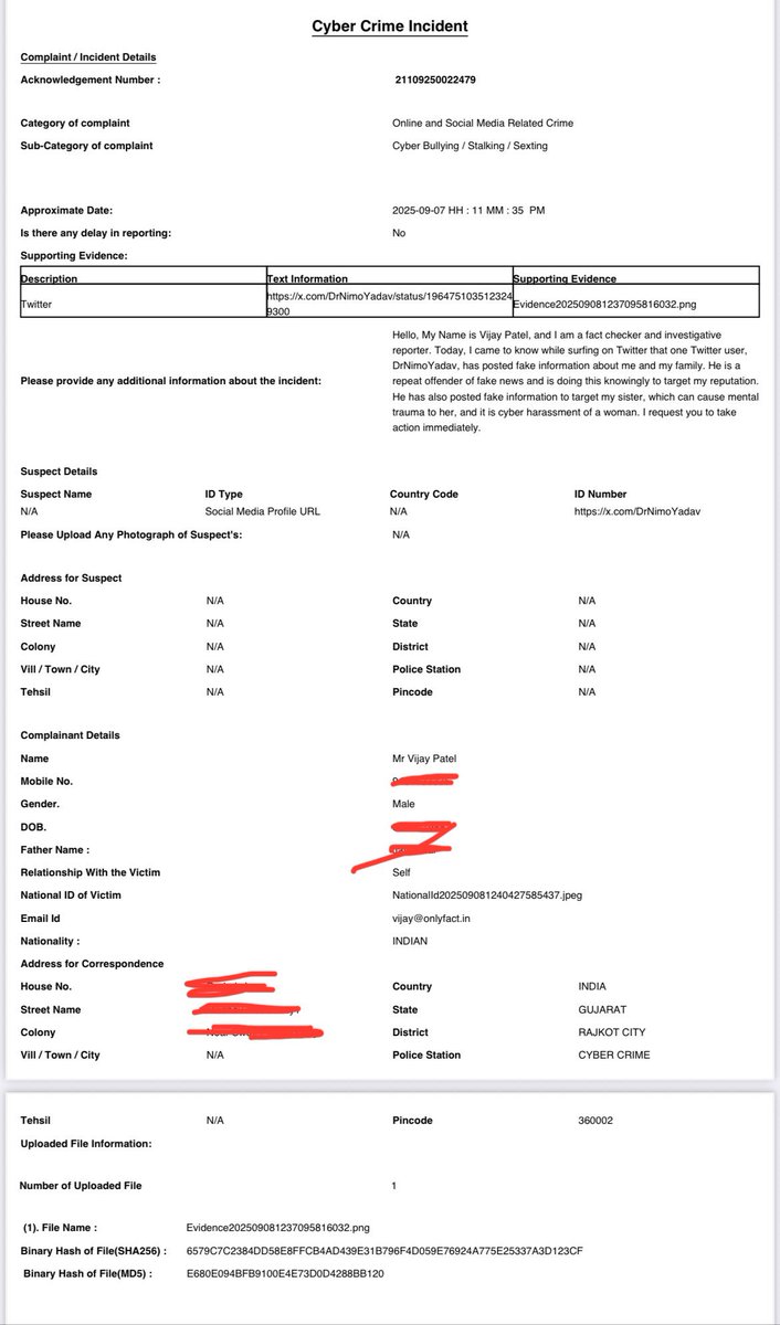 Vijay Patel (@vijaygajera) on Twitter photo I have registered a police complaint against a person who runs this account, <a href="/DrNimoYadav/">Dr Nimo Yadav 2.0</a>, for spreading fake news about me and my sister.
He has shared an Incident from the USA and falsely linked it with my sister to harass her.
He can't escape this time, and he will soon I have registered a police complaint against a person who runs this account, <a href="/DrNimoYadav/">Dr Nimo Yadav 2.0</a>, for spreading fake news about me and my sister.
He has shared an Incident from the USA and falsely linked it with my sister to harass her.
He can't escape this time, and he will soon