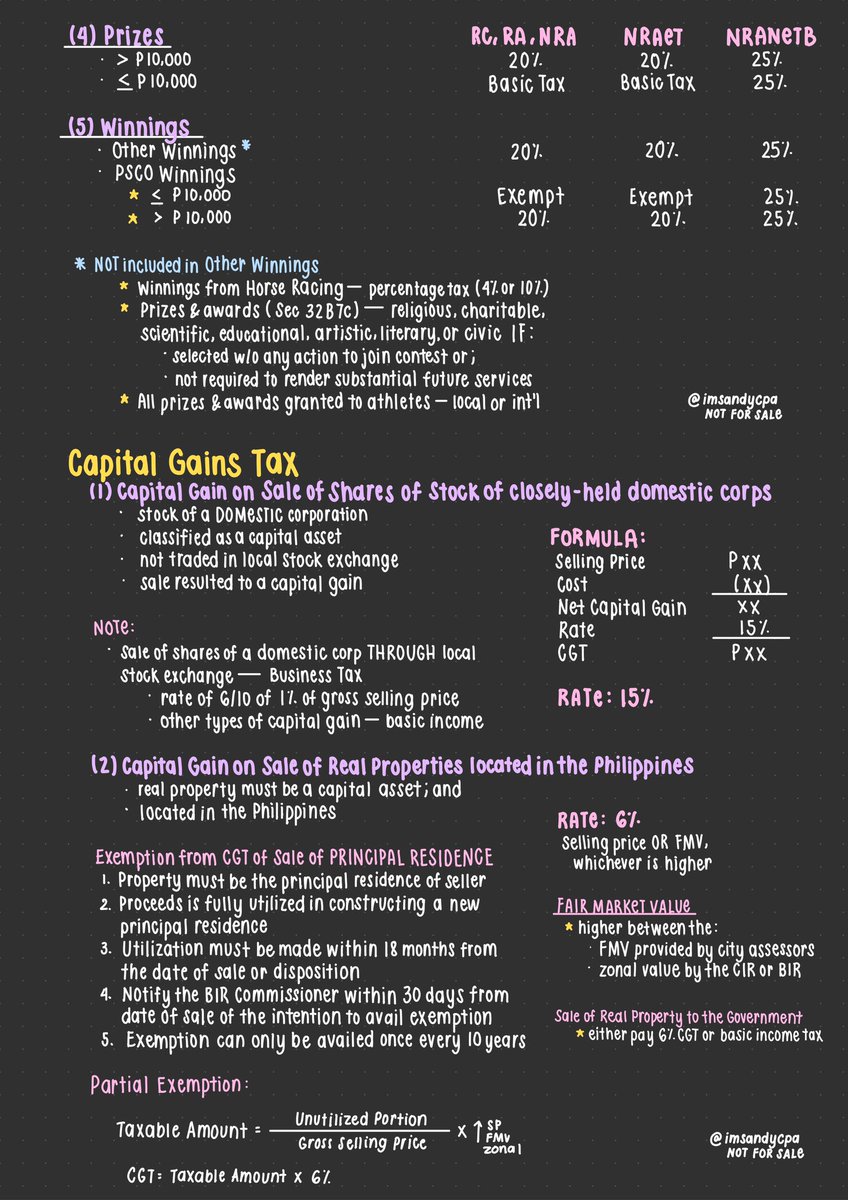 sandystudies_'s tweet image. Taxation on Individuals Notes: FWT, CGT, &amp;amp; Basic Income Tax 💛

Shortened version for easier understanding ☁️

Sources: CPA Reviewer Tabag &amp;amp; Sir Brad Pinnacle Notes