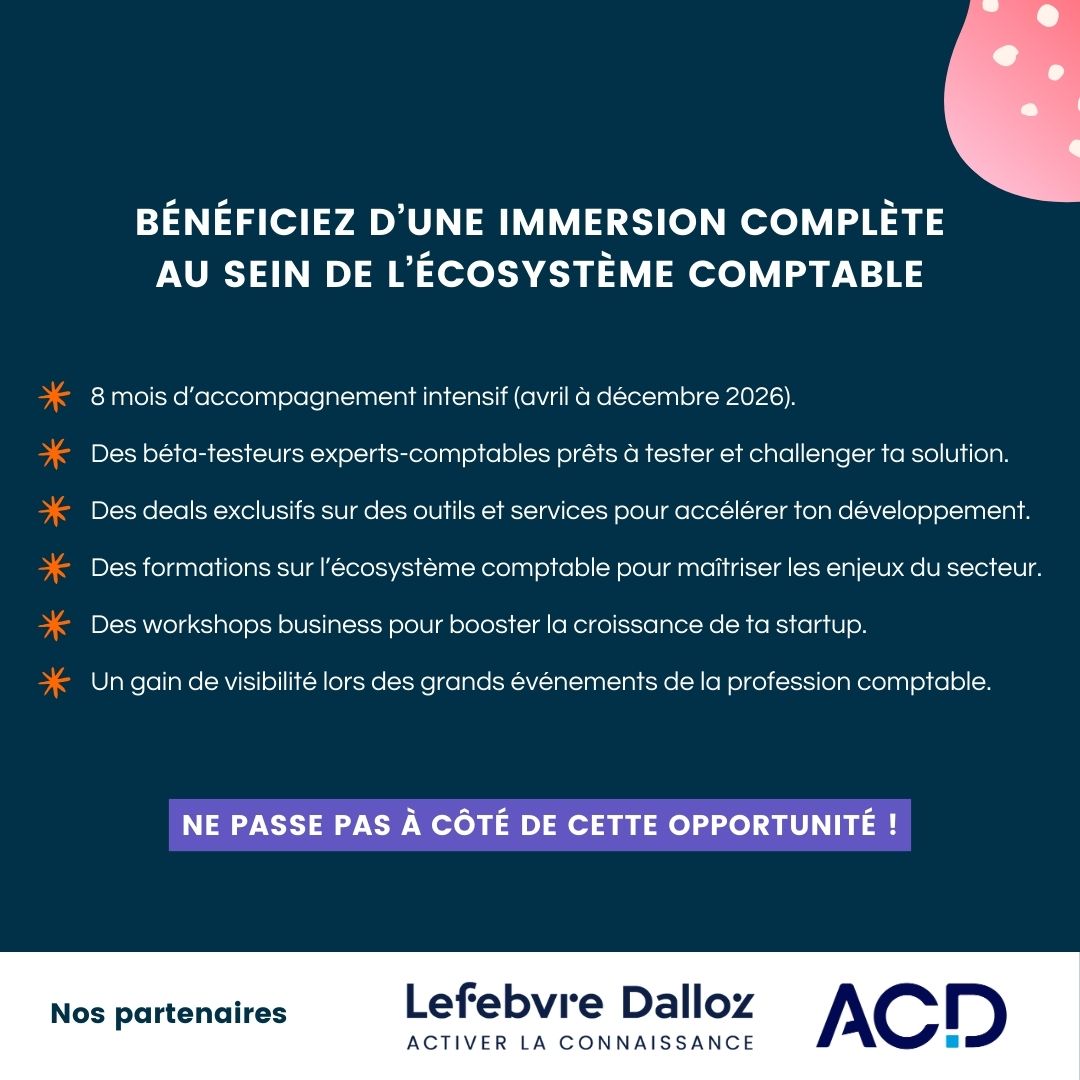 INNEST (@innest_) on Twitter photo Tu dĂ©veloppes une solution pour les experts-comptables et leurs clients TPE/PME ? On ouvre notre appel Ă candidatures pour 2026 ! đ
Rejoins notre programme d'accompagnement pour transformer l'Ă©cosystĂšme comptable. đ
đ
Candidatures jusqu'au 11/01/26
đ§· candidatures-innest-promo7.wiin.io/fr/application⊠Tu dĂ©veloppes une solution pour les experts-comptables et leurs clients TPE/PME ? On ouvre notre appel Ă candidatures pour 2026 ! đ
Rejoins notre programme d'accompagnement pour transformer l'Ă©cosystĂšme comptable. đ
đ
Candidatures jusqu'au 11/01/26
đ§· candidatures-innest-promo7.wiin.io/fr/applicationâŠ