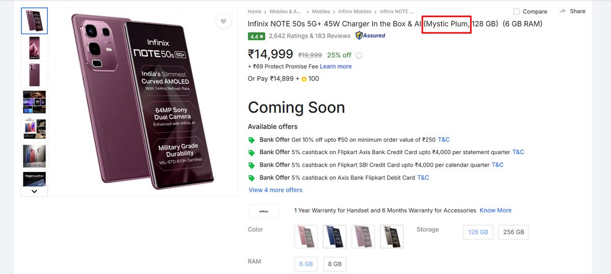 ZionsAnvin's tweet image. Infinix Note 50s Mystic Plum edition is now official for Rs 14,999.

#Infinix #InfinixNote50s