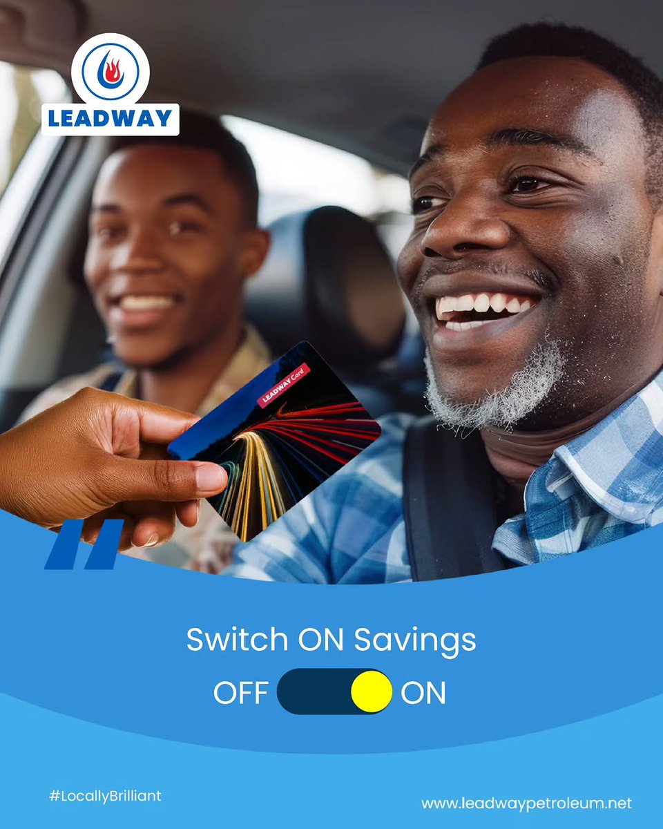 LeadwayAfrica's tweet photo. New week, new opportunities to save!
The Leadway Card isn't just about fuel, it's about switching on a smarter approach to your weekly budget.
Every Monday, make the choice to turn savings ON.  Ready to switch on brilliant savings? 
#leadway #LeadwayCard #leadwaypetroleum https://t.co/Qagr0VlaIG