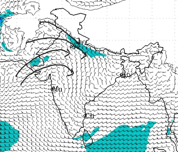 After nearly 3 months, A pattern of dry north westerly winds seems to be establishing over north and central #India for 5 to 7 days in a row starting  tomorrow. 
It should bring dry weather pattern across western #Himalayas #Punjab #Haryana #Rajasthan #Gujarat #Delhi
