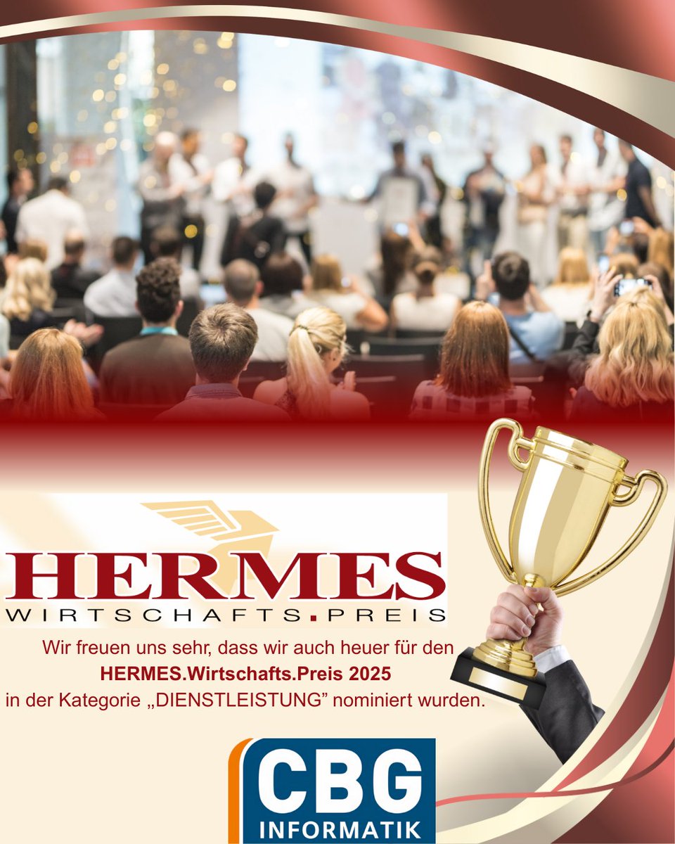 CBG_Informatik's tweet image. CBG Informatik GmbH ist in Anerkennung herausragender unternehmerischer Leistungen für den HERMES.Wirtschafts.Preis in der Kategorie Dienstleistung nominiert!

#cbginformatik #Nominierung #hermes #wirtschaftspreis #ERP #erpsystem #cloudlösungen #cloud #Infor #IBM #produktion