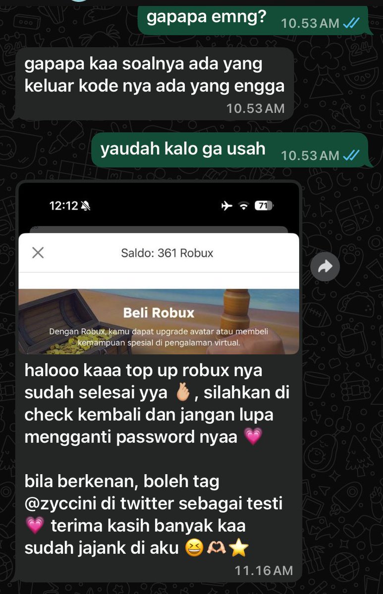 recomendedthing's tweet photo. info, klo kalian mau robux yg murce dan cepat cek aja di kak @zyccini trusted no scam https://t.co/BH61OS8JDY