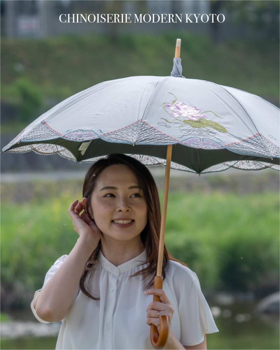 シノワズリーモダン 鳳凰刺繍かわず張り晴雨兼用長日傘 長がさ