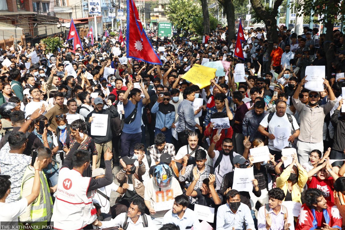 kathmandupost's tweet photo. PHOTOS: Gen Z protest in Kathmandu against corruption and ban on social media platforms

https://t.co/PXmcW4rbv1 https://t.co/EKKkmYQg7v