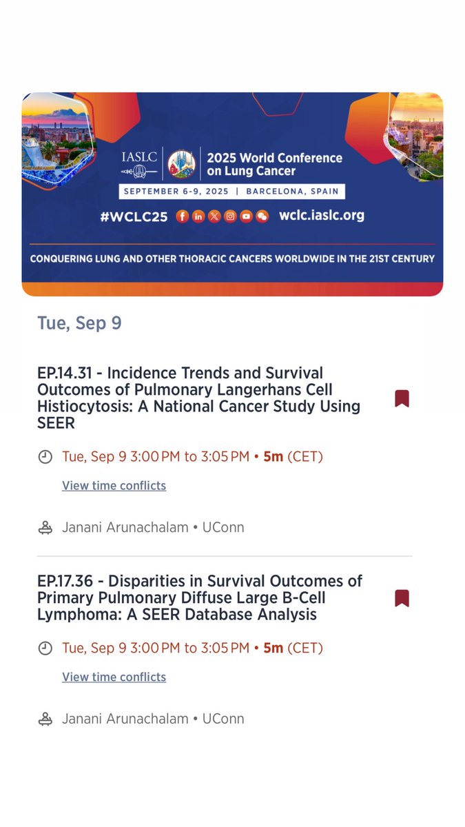 Excited to share two abstracts for E - poster presentation at the 🫁 2025 World Conference on Lung Cancer in 🇪🇸 Barcelona 🌍 ! 
#WCLC2025 
#Lymphoma 
#MedTwitter 
#IASLC #wclc25