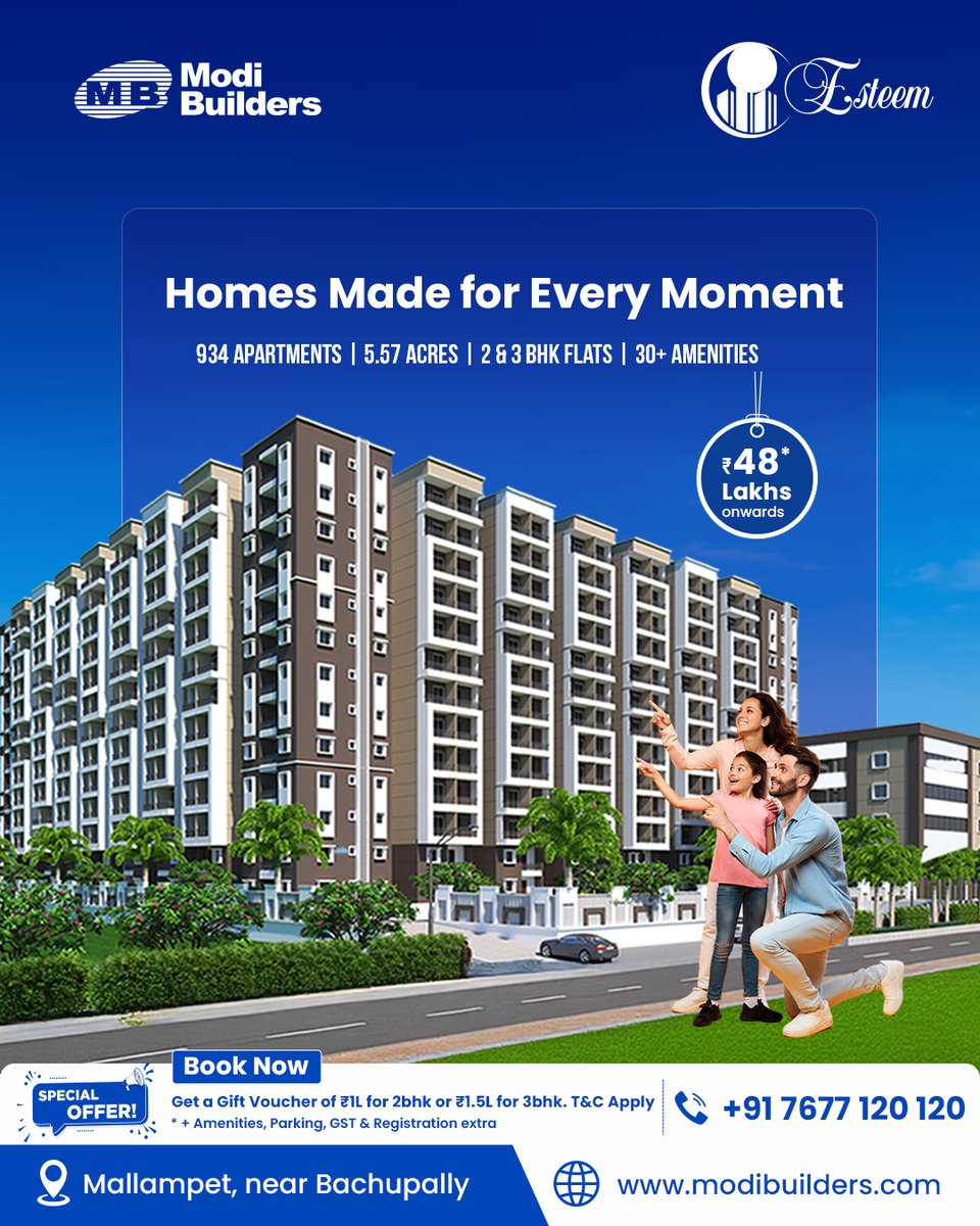 ModiBuildersHyd's tweet image. From cozy evenings with loved ones to festive family gatherings, our homes are the perfect backdrop to life’s happiest chapters.
#HappyLiving #SpaciousHomes #FamilyFirst #2BHK #3BHK