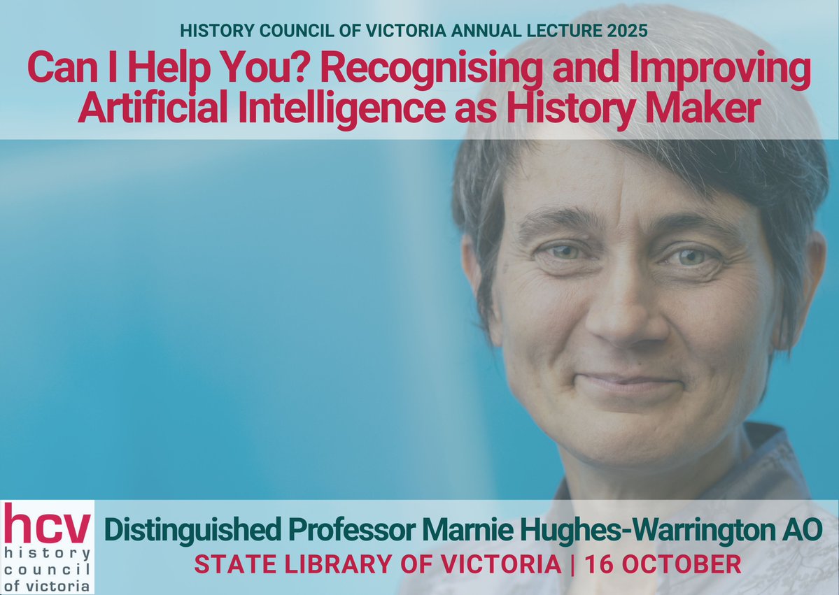 History Council of Victoria (@history_vic) on Twitter photo We are incredibly honoured to introduce Distinguished Professor Marnie Hughes-Warrington AO (<a href="/Marnie_HW/">Marnie Hughes-Warrington AO</a>) from <a href="/UniversitySA/">UniSA</a> as the speaker for our 2025 History Council of Victoria Annual Lecture, held at <a href="/StateLibraryVic/">StateLibraryVic</a> on October 16.
➡️Book now: historycouncilvic.org.au/annual_lecture We are incredibly honoured to introduce Distinguished Professor Marnie Hughes-Warrington AO (<a href="/Marnie_HW/">Marnie Hughes-Warrington AO</a>) from <a href="/UniversitySA/">UniSA</a> as the speaker for our 2025 History Council of Victoria Annual Lecture, held at <a href="/StateLibraryVic/">StateLibraryVic</a> on October 16.
➡️Book now: historycouncilvic.org.au/annual_lecture