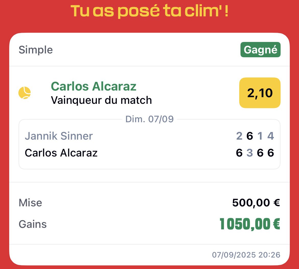 100€ pour l’un d’entre vous qui aura RT + COMMENTER

Merci Alcaraz