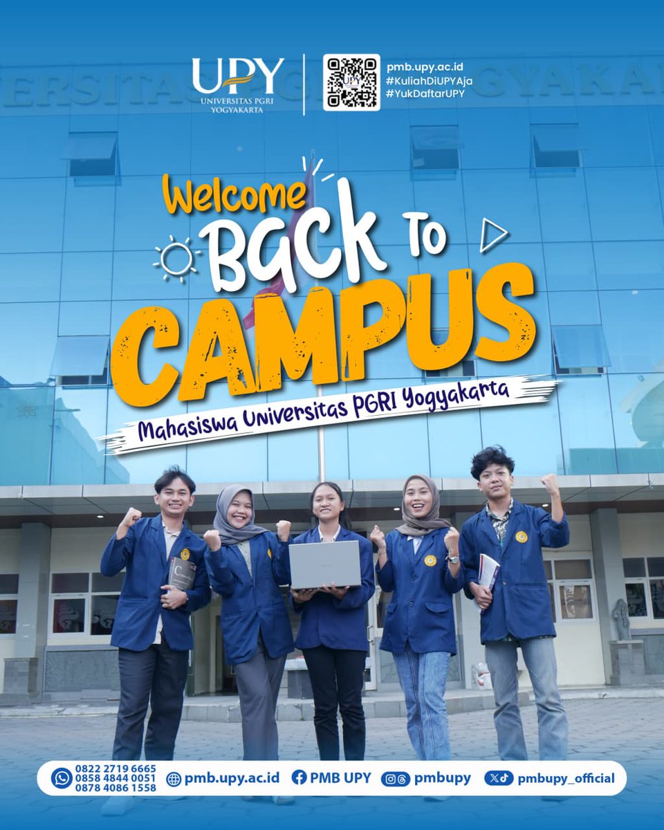 pmbUPY_Official's tweet image. WELCOME BACK TO CAMPUS MAHASISWA UPY 🥳

Btw masih dibuka Pendaftaran Mahasiswa Baru Jalur Mandiri Gelombang 3 sampai 30 September 2025
Yuk buruan daftar sekarang di pmb.upy.ac.id 🤩

#pmbupy #pmb #welcomebacktocampus #welcomeback #mahasiswa #mahasiswabaru #upy