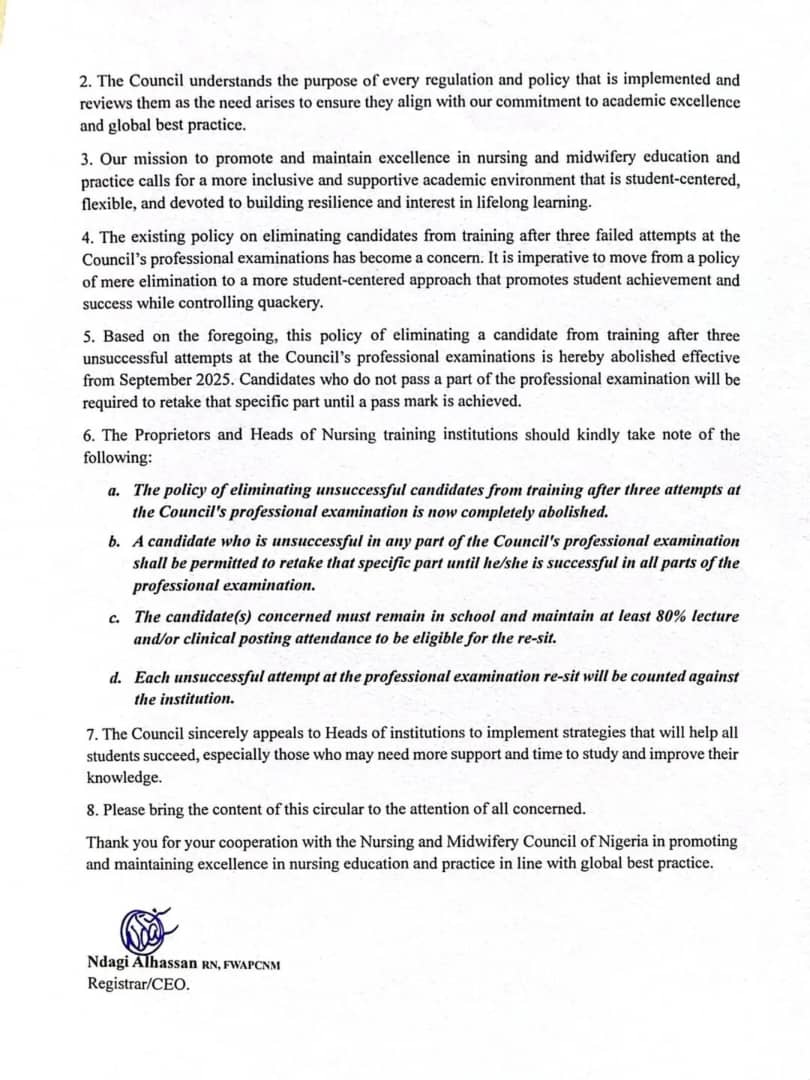 Nursing Education Reforms: Elimination of Students After Three Professional Examination Attempts