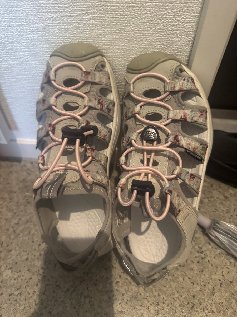 紐が切れたので紐を買い直し（公式は色数少なくて普通にネットで可愛い色購入）つけかえたんだけど、keenの頭の部分がつけづらくて半日かけた。ペンチも買ったけど必要ほぼなかった。親指が壊れた。