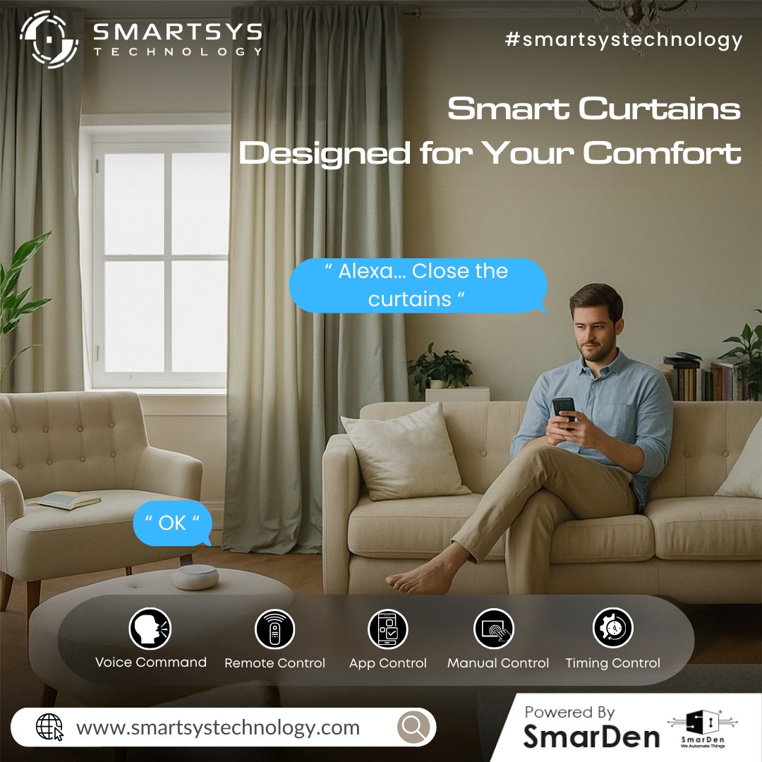 smartsystech_'s tweet image. Close your curtains with just a word. 🏡✨
Smart Curtains by SmartSys Technology – comfort, convenience &amp;amp; control in one touch.

#SmartSysTechnology #SmartCurtains #SmartHome #HomeAutomation #SmartLiving
