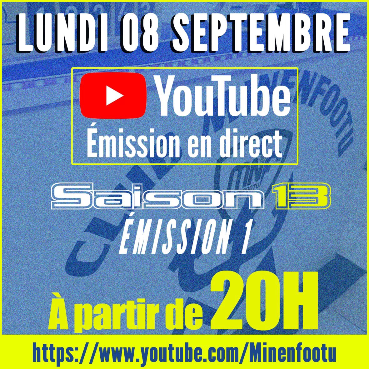 #Minenfootu ⚽️💙
Saison 1️⃣3️⃣ RENDEZ-VOUS CE SOIR 
▶️ youtube.com/live/n3Z79Pc2k…