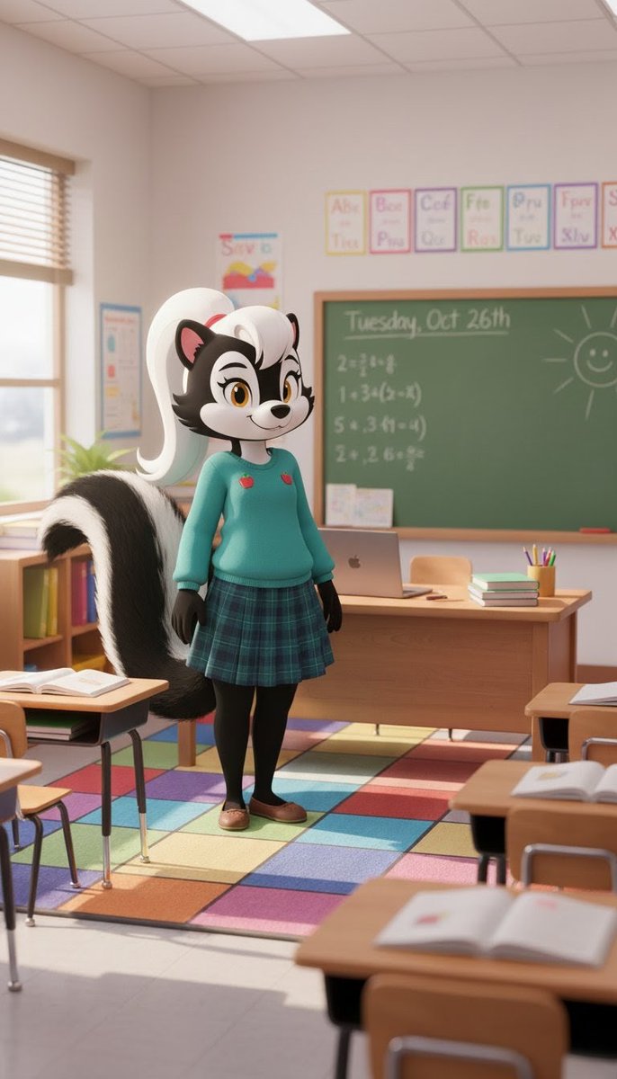 SkunkSweet25779's tweet photo. Ok, class! We're gonna learn some algebra today, so please pay close attention! #Sweety #AIart #AIArtistCommunity #furrygirl #furryaiart #school https://t.co/L1TAWgBKWc