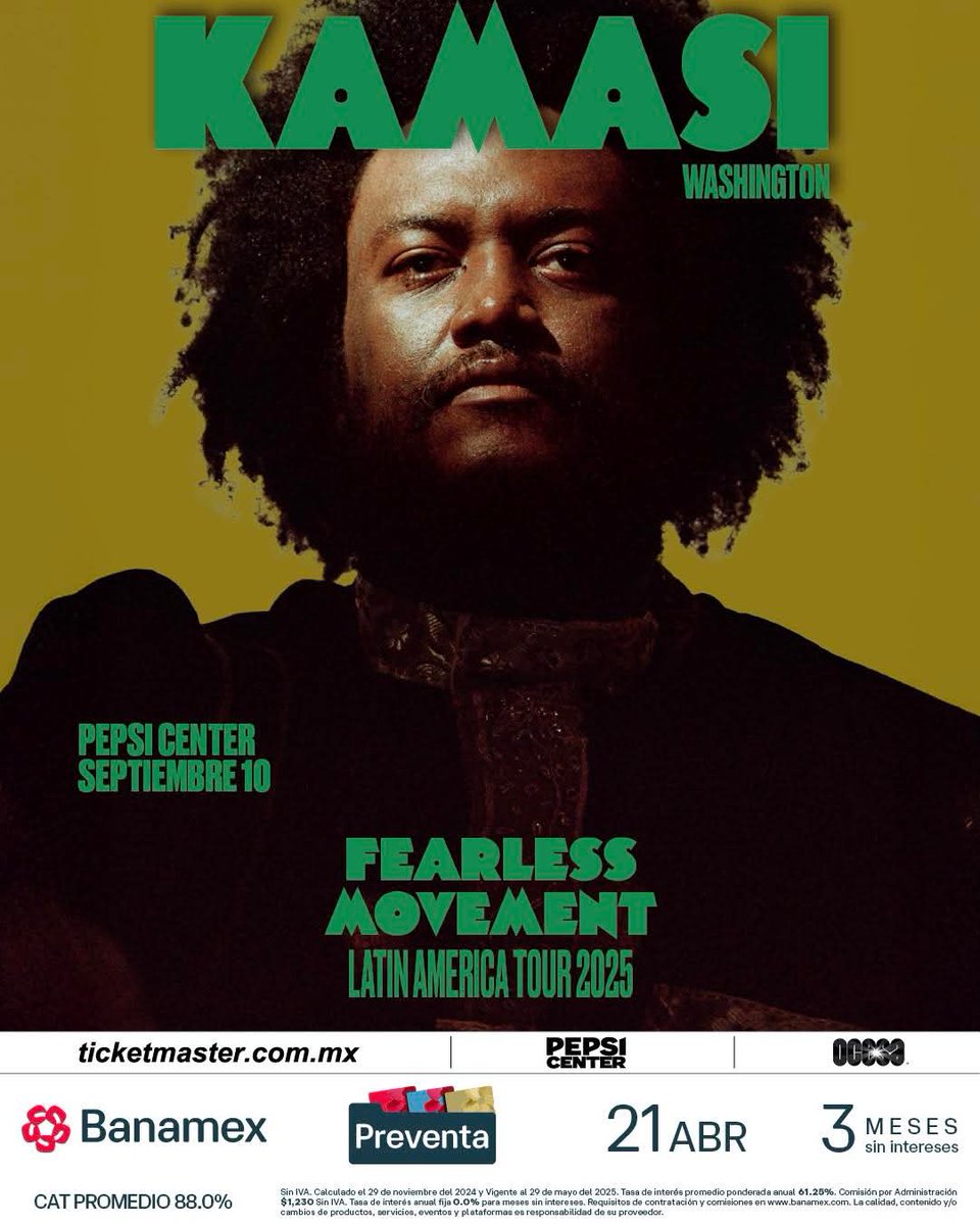 El saxofón más revolucionario del jazz contemporáneo regresa a México 🇲🇽.
Kamasi Washington presenta su nuevo álbum Fearless Movement (2024) en una noche que promete ser histórica.
📍 Pepsi Center WTC | 📅 10 de septiembre 2025
🎟️ Boletos ya en Ticketmaster.