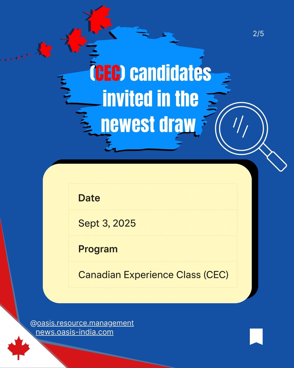 oasisvisas's tweet image. 🚨 New Express Entry Update!
IRCC has invited 1,000 Canadian Experience Class (CEC) candidates in the latest draw. 🎉

#oasisvisas #expressentry #canadianexperienceclass #canadaimmigration #irccupdates #canadapr #canadaexpressentry #immigrationnews #studyabroad #workincanada