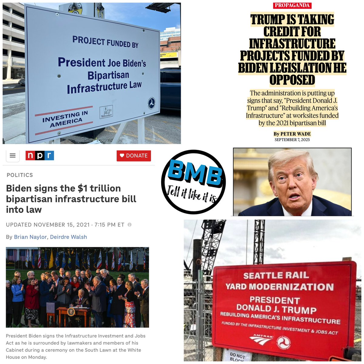 Bmbempower's tweet photo. To all the folks who said #Biden didnโt do anything while in office, then why is #trump taken credit for Biden #infrastructurebill that he signed into in 2021 ๐ค!
https://t.co/81AXxT4Vkp https://t.co/PGRTI5fjVB