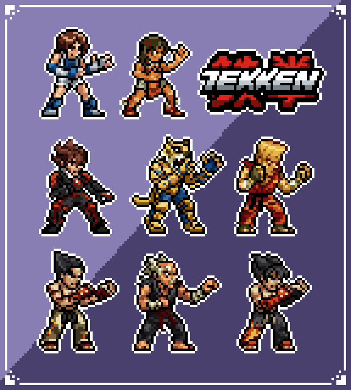 Gracias a <a href="/Ls4227/">xlva</a> por aportar con Ling Xiaoyu y Paul Phoenix

Vi que hay muchos sprites de KoF y Street Fighters, pero no Tekken, tal vez no son los mejores pero es mejor que nada supongo

#Tekken #pixelart ''#metalslug''