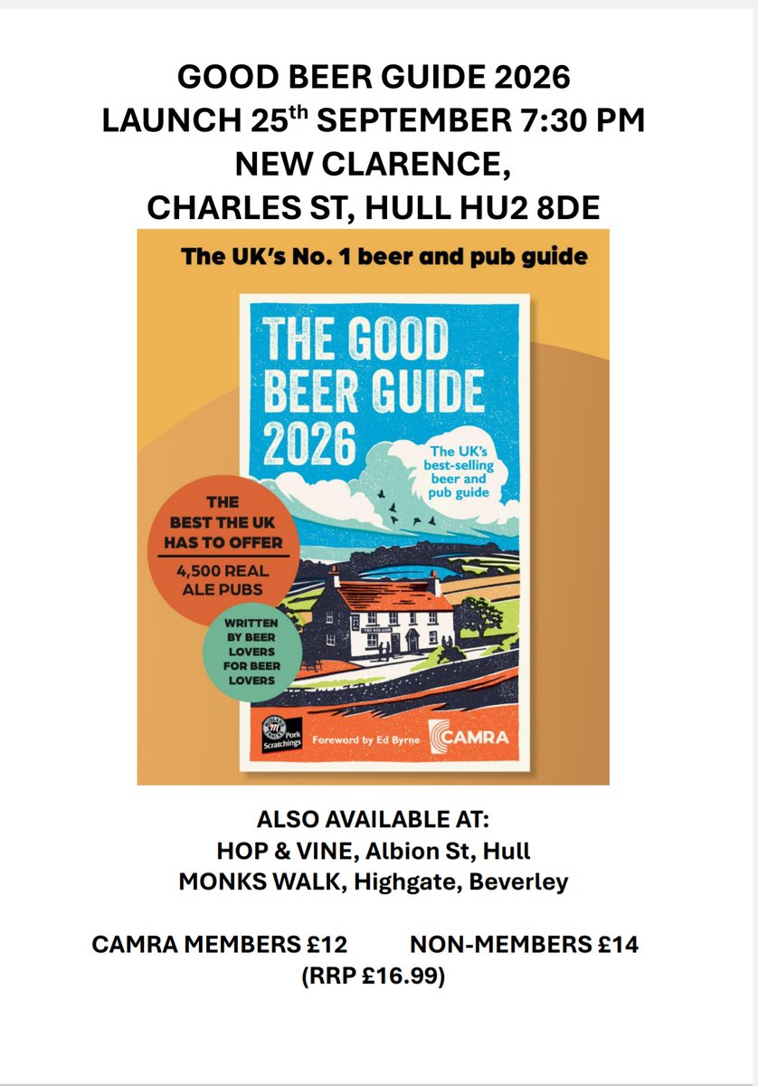 We are really looking forward to our Good Beer Guide launch event at the New Clarence on 25th September, everyone most welcome to join us 🍻