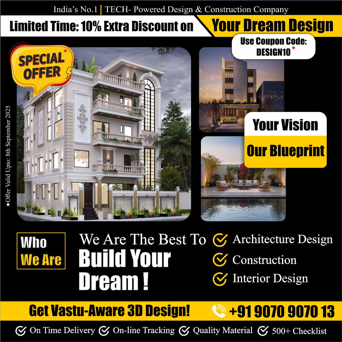 CivilArchgroup's tweet image. 🏗️ Limited Time Offer!
🎉 Flat 10% EXTRA OFF on Architectural &amp;amp; Interior Design Services with DESIGN10
📅 Valid till 8th Sept 2025
🌍 Lucknow | Delhi | Noida | Varanasi | Ahmedabad | Sikkim
👉 civilarch.in
#CivilArchGroup #DesignOffer #InteriorDesign #Architecture